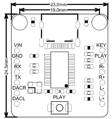 Mechanical Drawing - DFRobot DFR0768 DFPlayer Pro Module